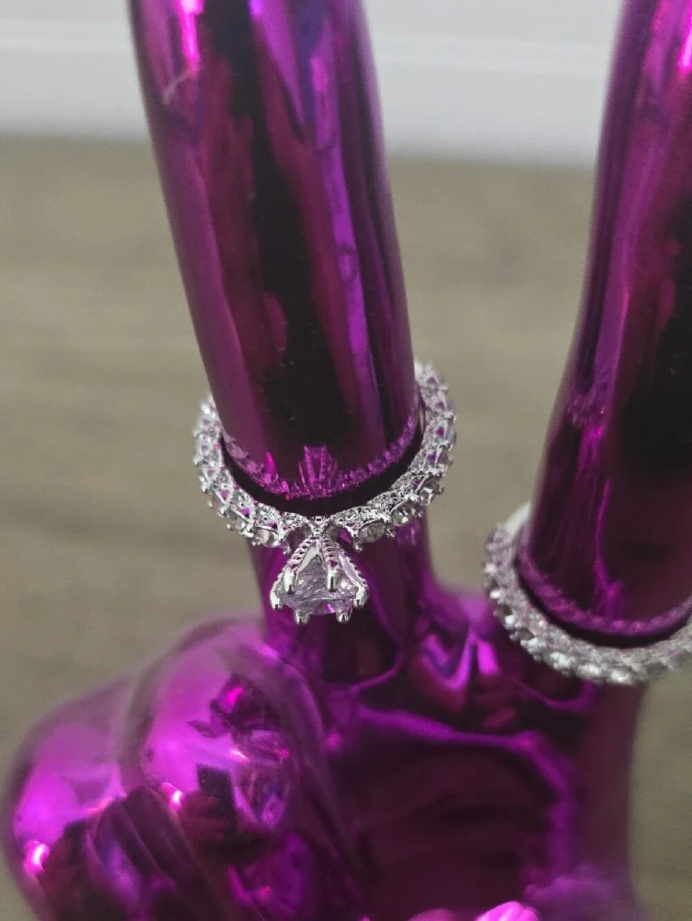 Silver-Tone Sparkle Cubic Zirconia Ring Wedding Set